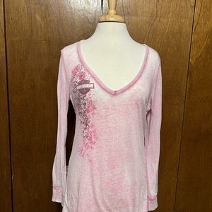 Harley Davidson pink long sleeve v neck tee XL